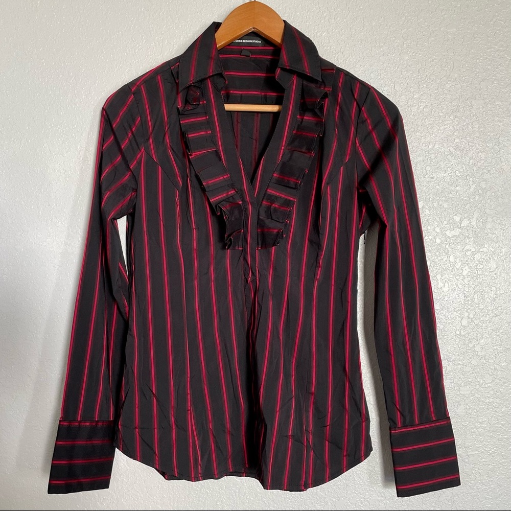 Express Design Studio Red Black Striped Long Sleeve Shirt - Size S